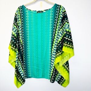 Bob Mackie Tribal Print Woven Caftan Top Green Size Large